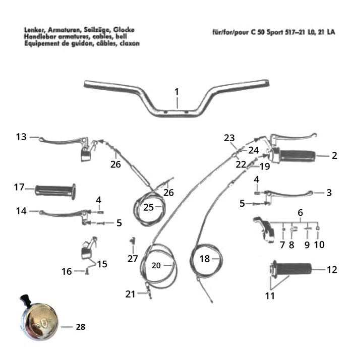 Stuur compl + kabels c 50 517-21 l0 21 la