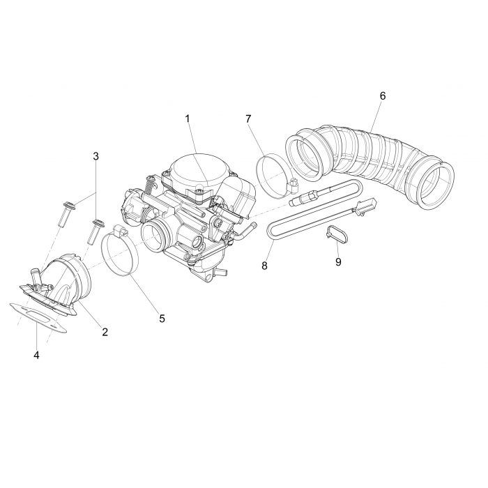 Carburateur, compleet - Inlaatspruitstuk